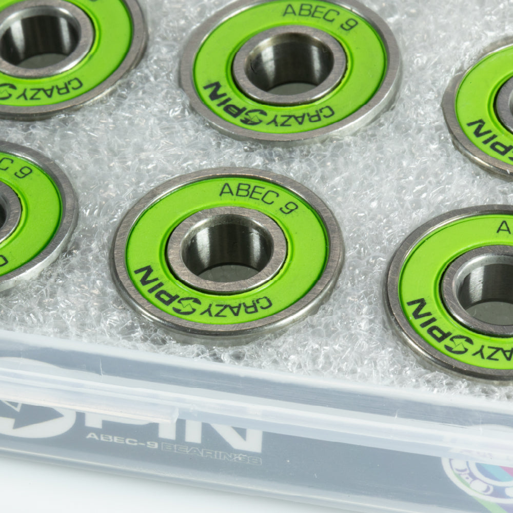 Crazy Skates Spin Green Bearings | Case of 16 | High-Quality Bearings