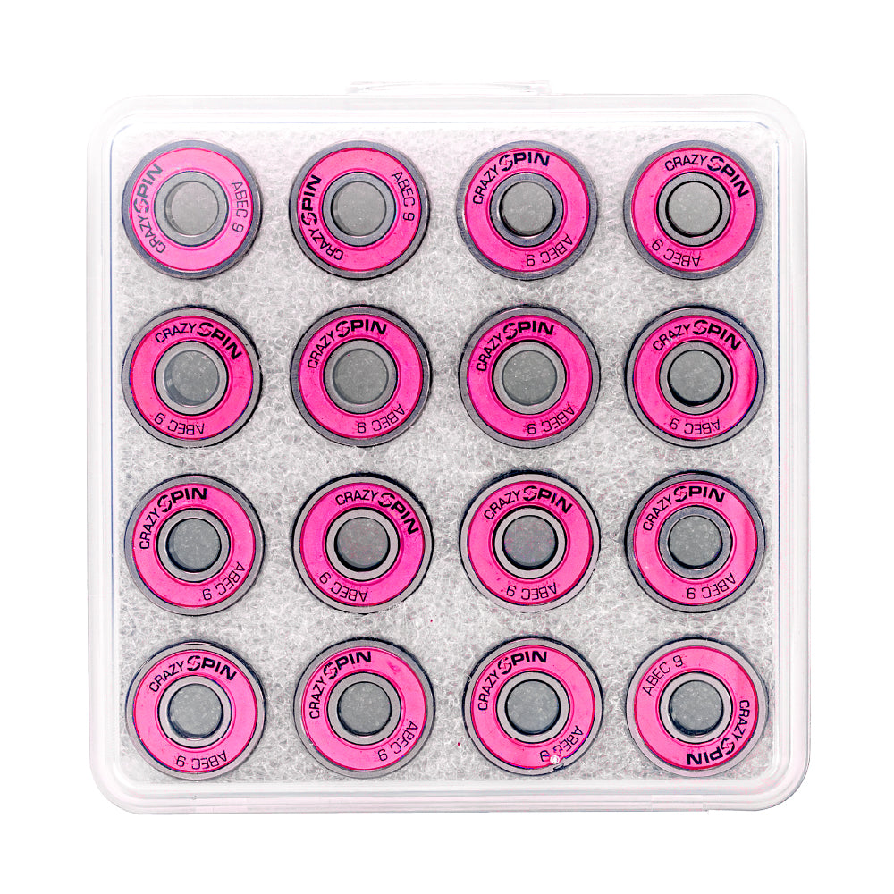 Crazy Skates Spin Pink Bearings | Case of 16 | High-Quality Bearings