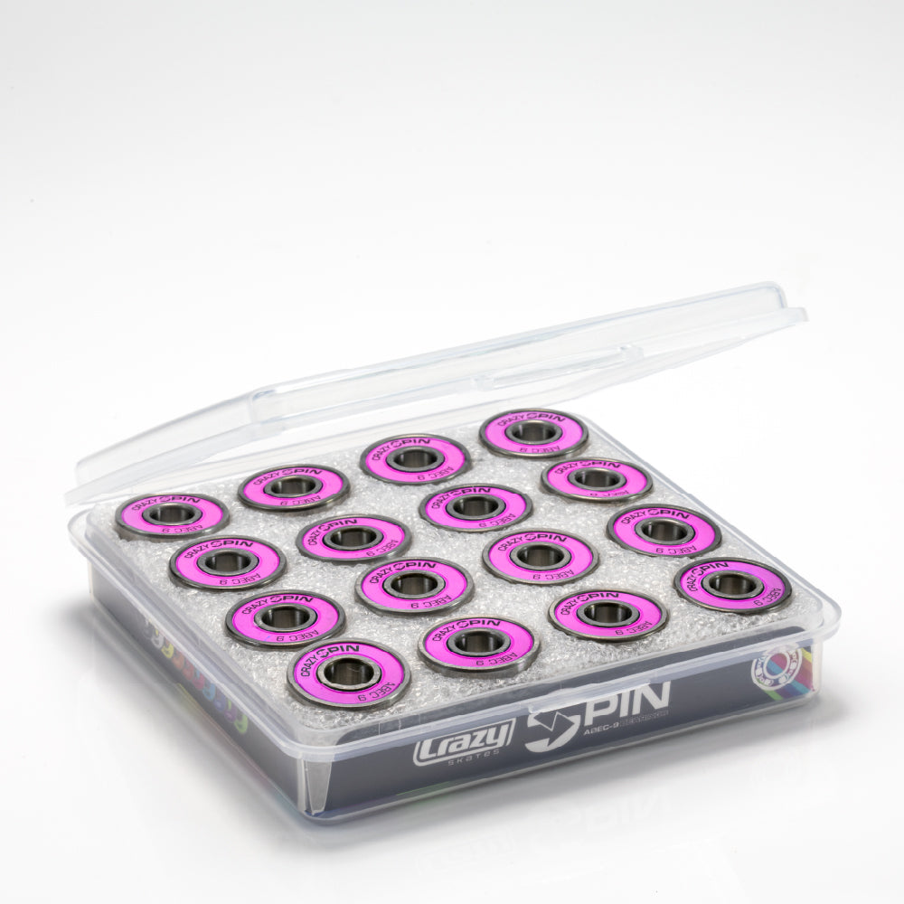 Crazy Skates Spin Pink Bearings | Case of 16 | High-Quality Bearings