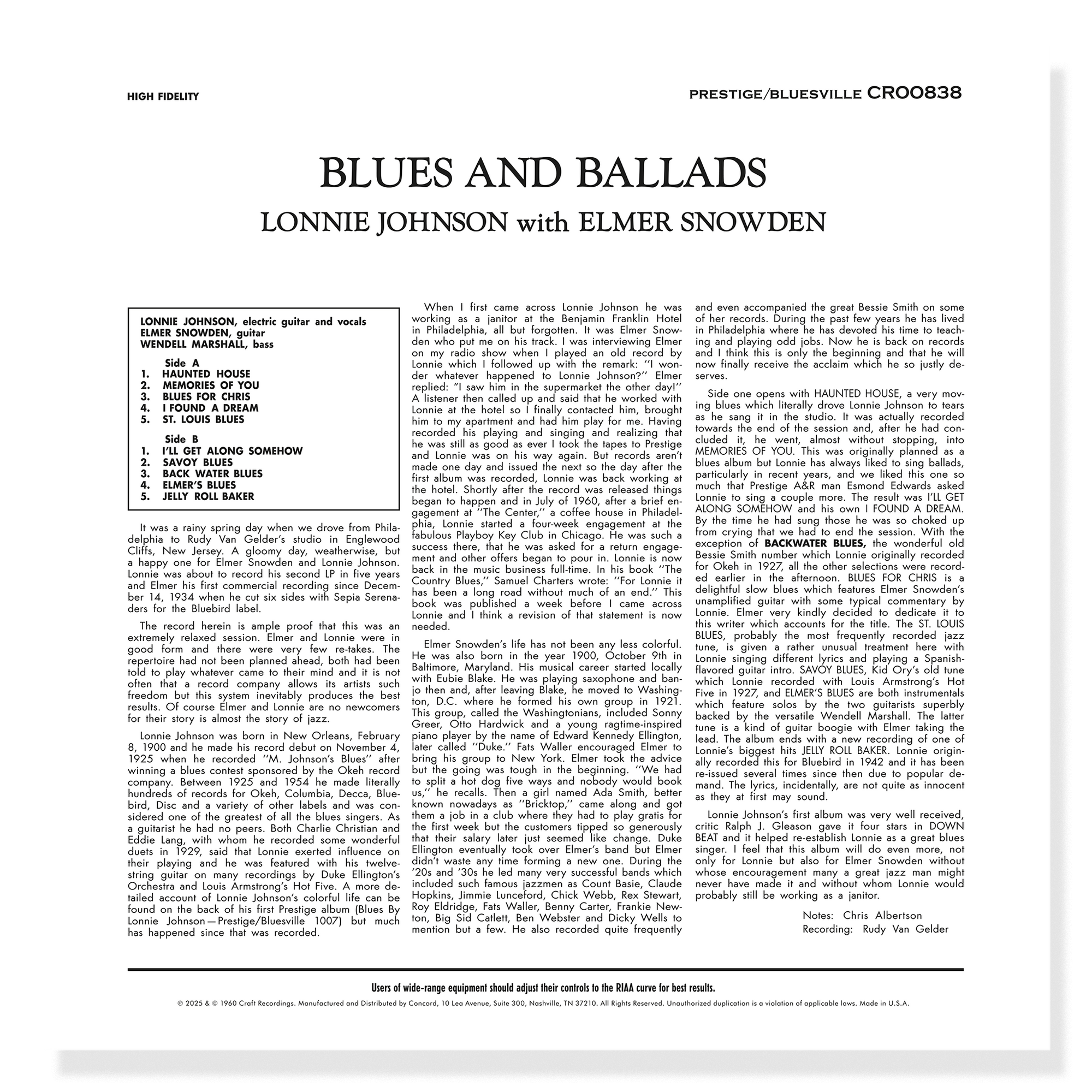 Lonnie Johnson - Blues and Ballads (Bluesville Series) (180g LP