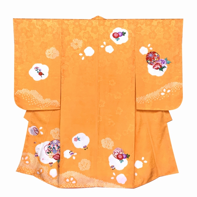 七五三 着物 3歳 女の子 正絹 絵羽柄 本絞り 総刺繍 三ツ身の子供着物