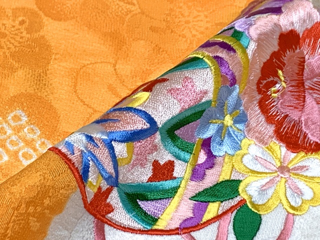 七五三 着物 3歳 女の子 正絹 絵羽柄 本絞り 総刺繍 三ツ身の子供着物