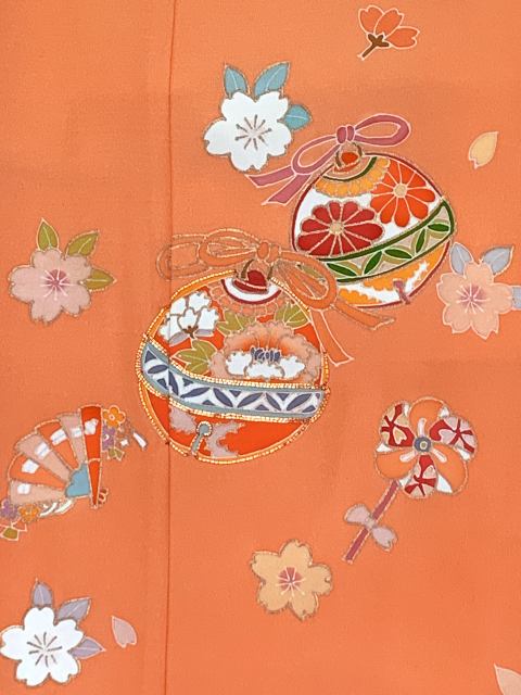 七五三 7歳 女の子用 日本製 正絹 金駒刺繍 絵羽付け 四つ身の着物