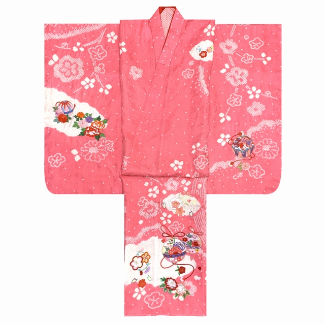 ことのは 七五三 7歳 総絞り赤い花柄刺繍の着物 ことのは 七五三 7歳