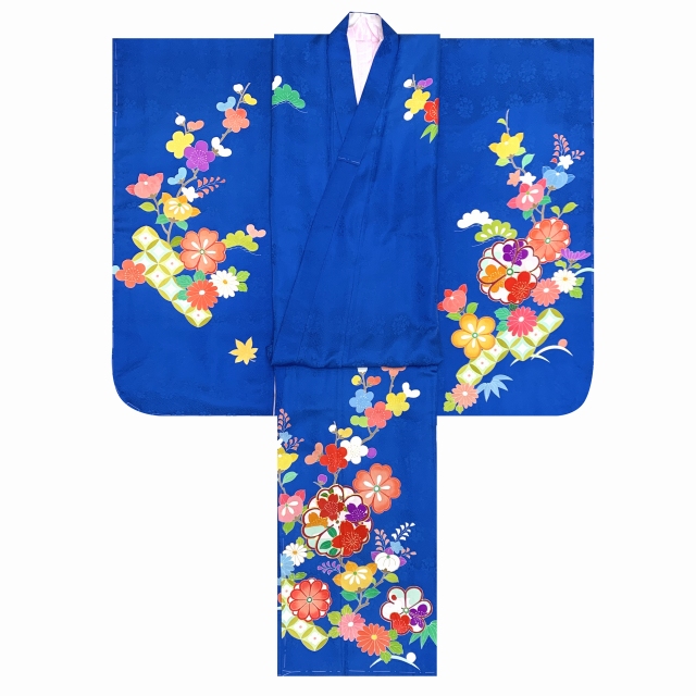 七五三 7歳 着物 女の子用 正絹 手描 盛金加工 金駒刺繍 古典柄 絵羽