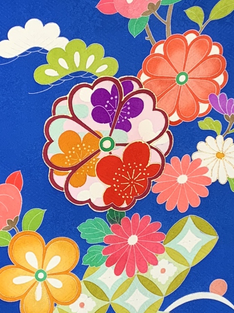 七五三 7歳 着物 女の子用 正絹 手描 盛金加工 金駒刺繍 古典柄 絵羽