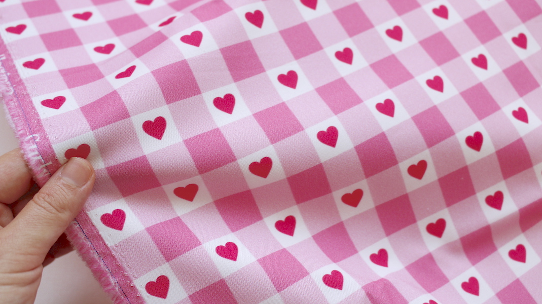 オリジナルファブリック☆ハートxチェック/ピンク x ピンクハート