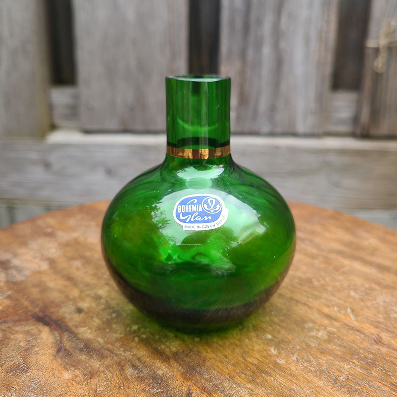 ボヘミアングラス緑花瓶 グリーン チェコ | アンティーク