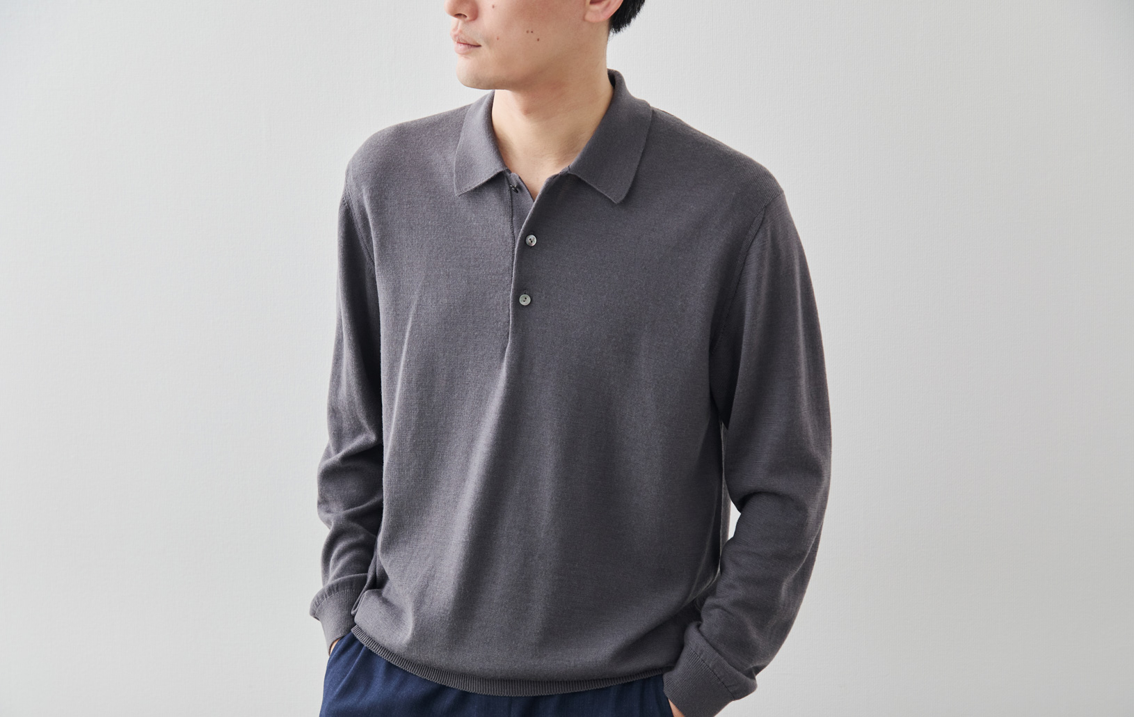 Merino Polo スマートエレガンス・ニットポロ/ウォッシャブル/ネイビー