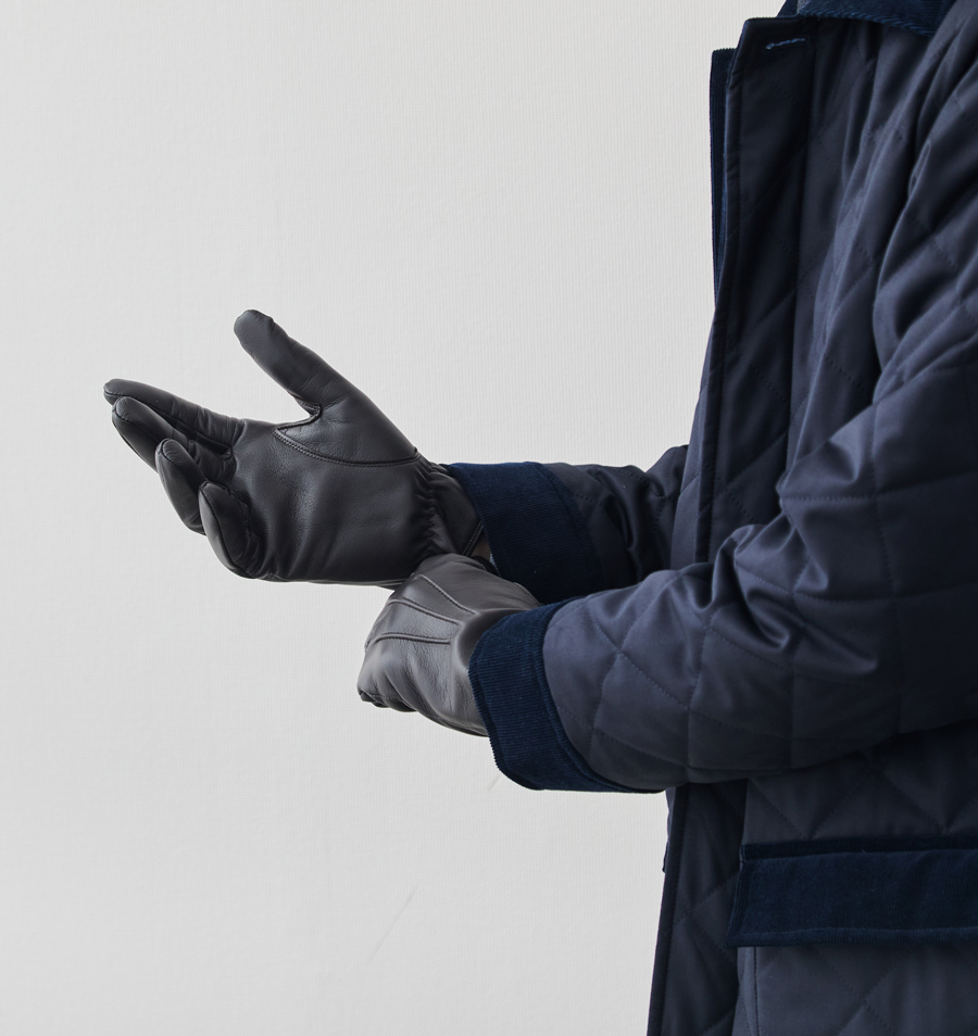 ラム革×カシミヤ 超軽量レザーグローブ/スマホ対応/ブラック