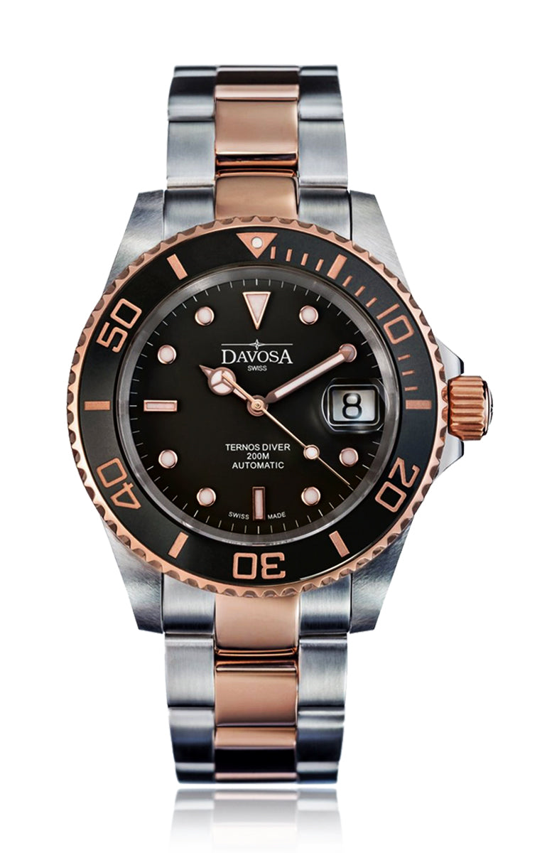 Ternos Ceramic Automatic Swiss-Made Black Rose Gold Diving Watch
