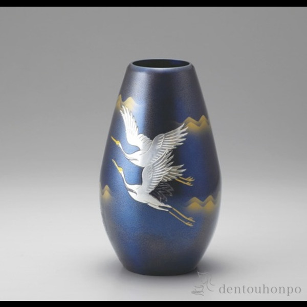 送料無料】 銅製花瓶 砲形双鶴 8号 / 花瓶 フラワーベース 花器 仏間