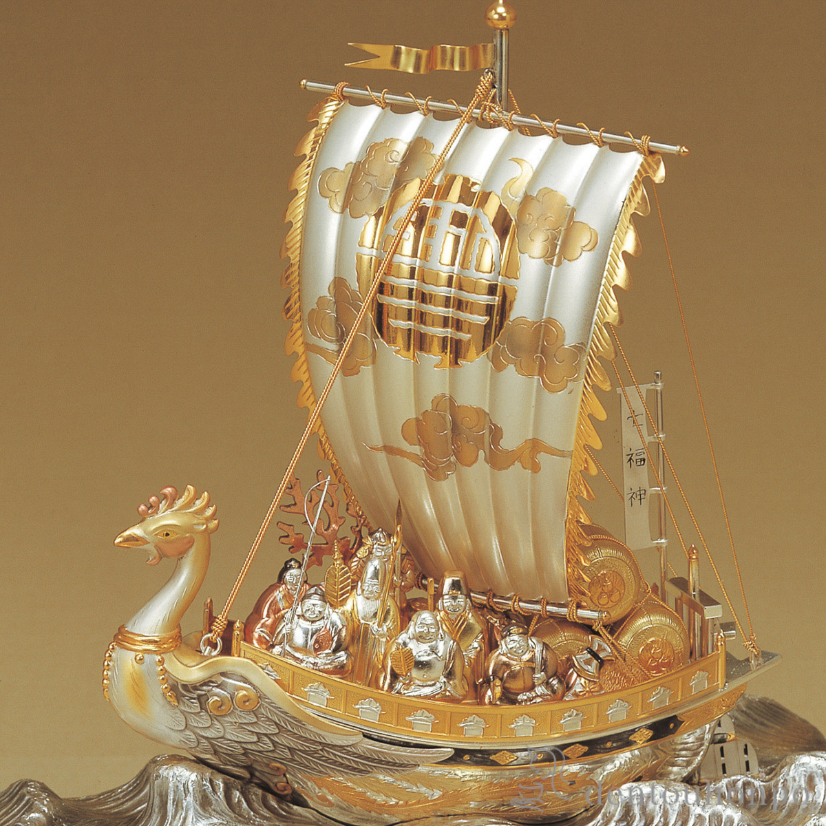 送料無料】 銀製 宝船 七福神 A 360g / 武比古 置物 七福神 恵比寿