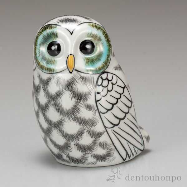 ふくろう 白 3.2号 / フクロウ 置物 玄関 風水 小物 九谷焼 ≪在庫確認