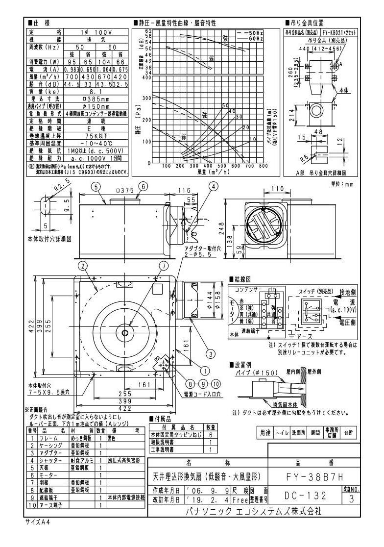 FY-38B7H | 換気扇 | パナソニック Panasonic 天井埋込形換気扇