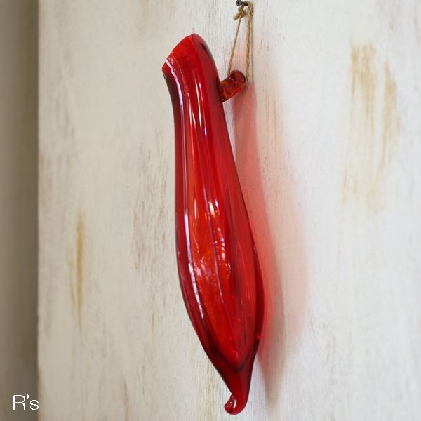 アンティーク ガラス フラワーベース 壁掛け花瓶 一輪挿し 赤（ヲ4099