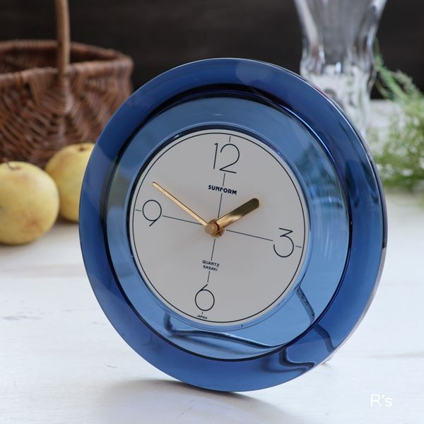 SASAKI 佐々木硝子 SUNFORM ガラス時計 ブルー ユーズド品（店2059