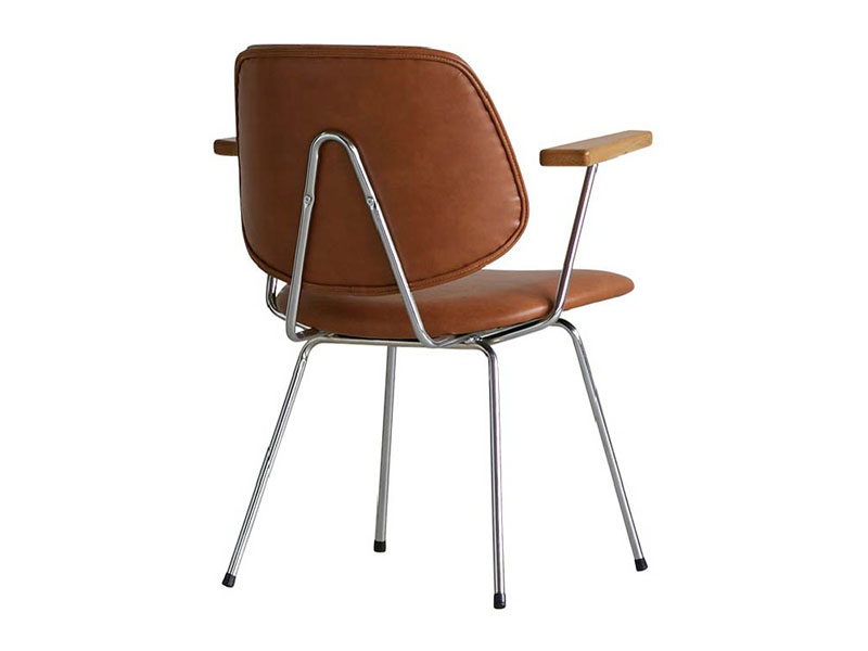 アボック ダイニングチェア 肘付 PUレザーキャメル クロム脚タイプ