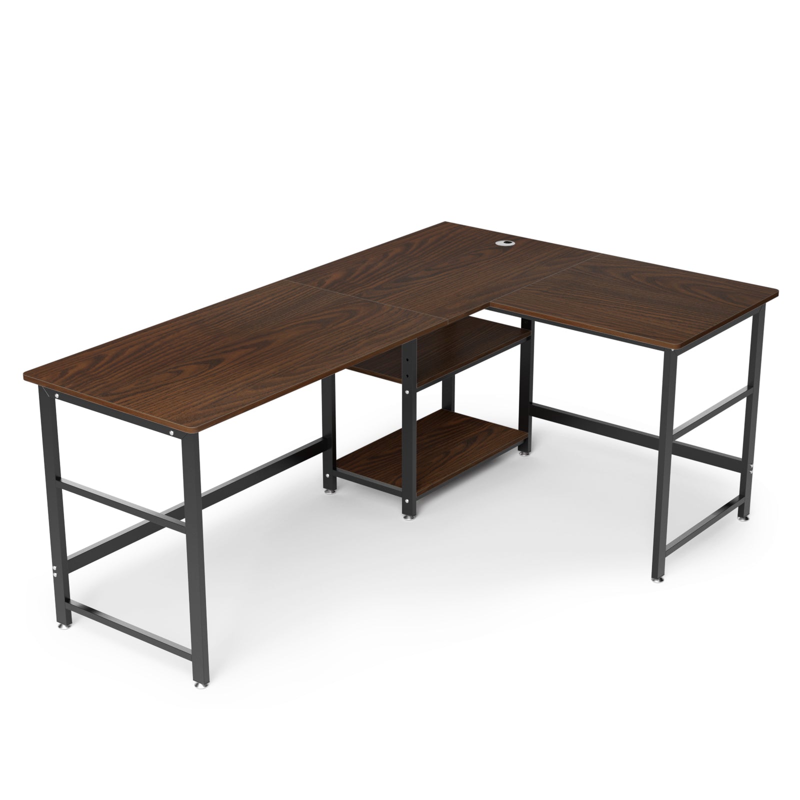 DEWEL L字型パソコンデスク 180+120cm 2段収納棚付き テレワーク対応