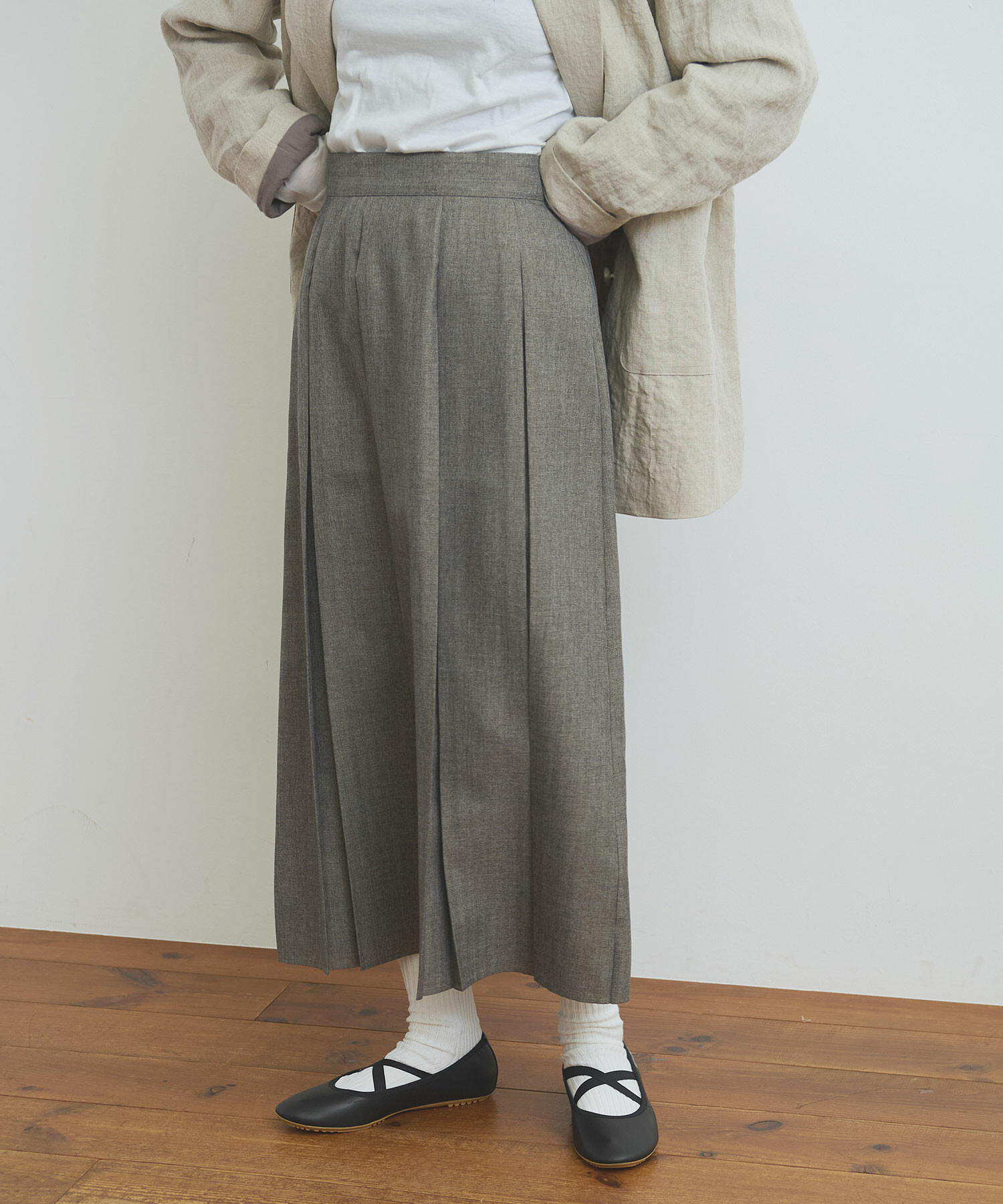 AMBIDEX Store wool mood ボックスプリーツ スカート(F クロ): l