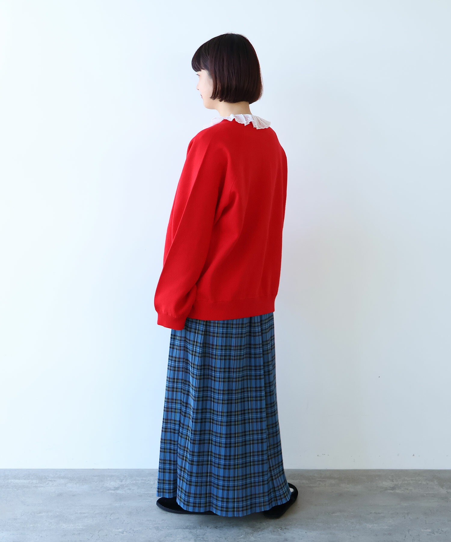 AMBIDEX Store △○ タータンチェック プリーツスカート(F ブルー