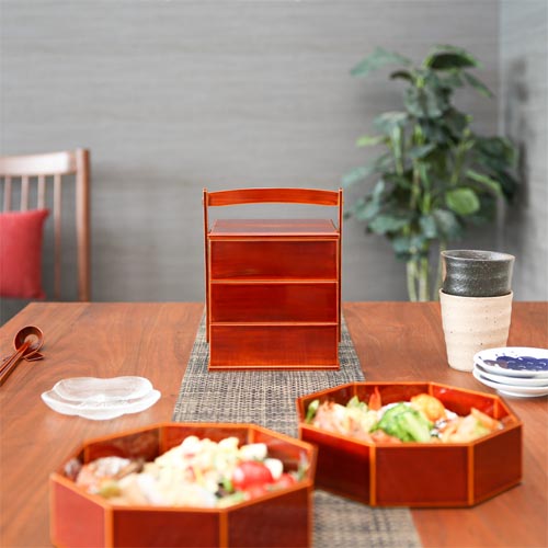 飛騨春慶 福壽漆器店 手提三段重 伝統工芸品 木製 お重箱 | MUKU工房