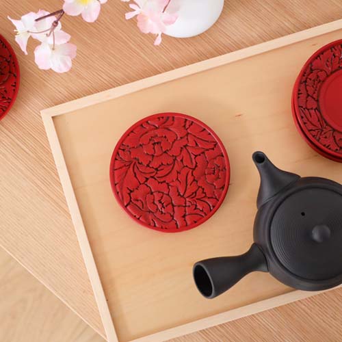 村上木彫堆朱 藤井漆工 急須台 伝統工芸品 木製 コースター 鍋敷き