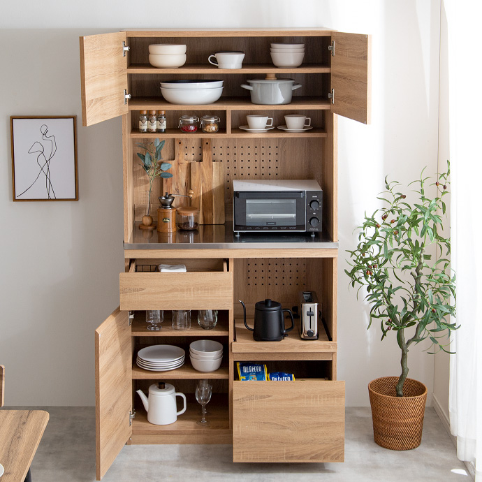 g153013]【幅90cm】Feliz ステンレス天板食器棚 レンジ台 | 家具