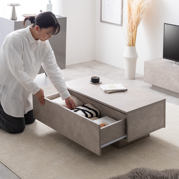 g134078]【幅85cm】Sincere 引き出し付きセンターテーブル 木製