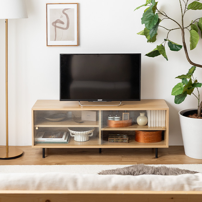 g134087]【幅120cm】Laura ガラス引き戸テレビ台 ローボード | 家具