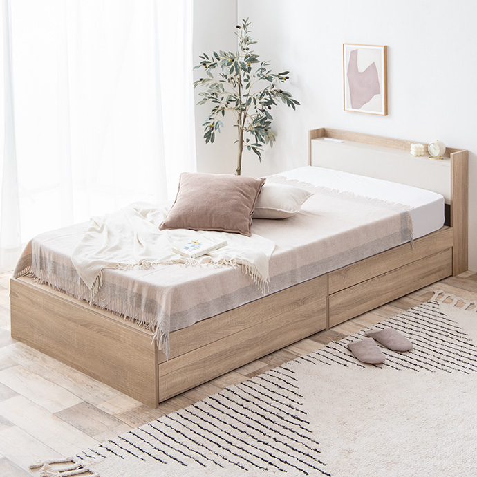 g134018]【シングル】Erin 宮棚&コンセント付き引き出し収納ベッド