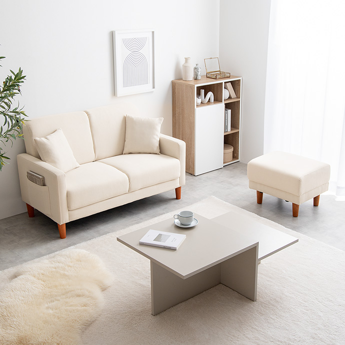 g135021]【2点セット】Emma コンパクト2人掛けソファ+オットマン