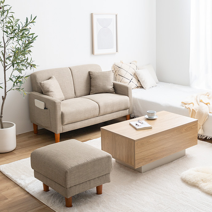 g135021]【2点セット】Emma コンパクト2人掛けソファ+オットマン