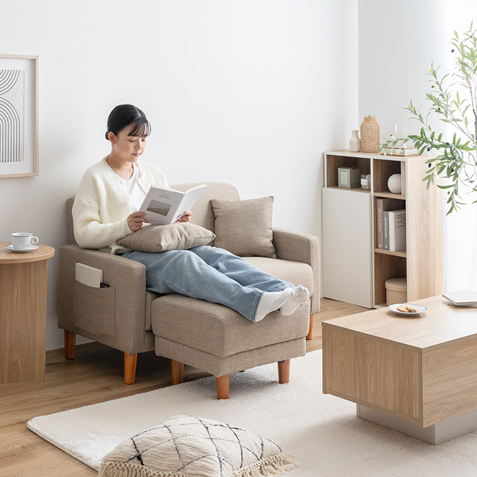 g135021]【2点セット】Emma コンパクト2人掛けソファ+オットマン