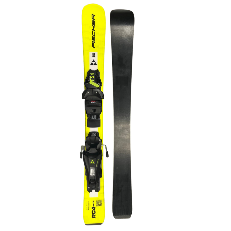 Fischer RC4 Race Jr. Kids Skis + Fischer FJ7 Bindings Black/Yellow