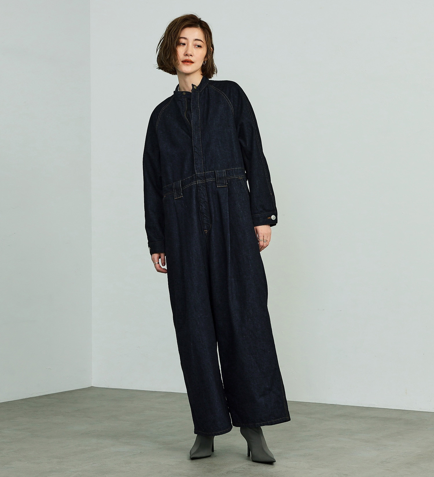 試着対象】atelier SOMETHING STAND COLLAR JUMP SUIT/スタンドカラー