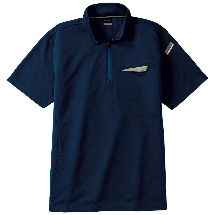 切りポケハーフジップ半袖ポロ 3686－1 ネービー | 【ミドリ安全