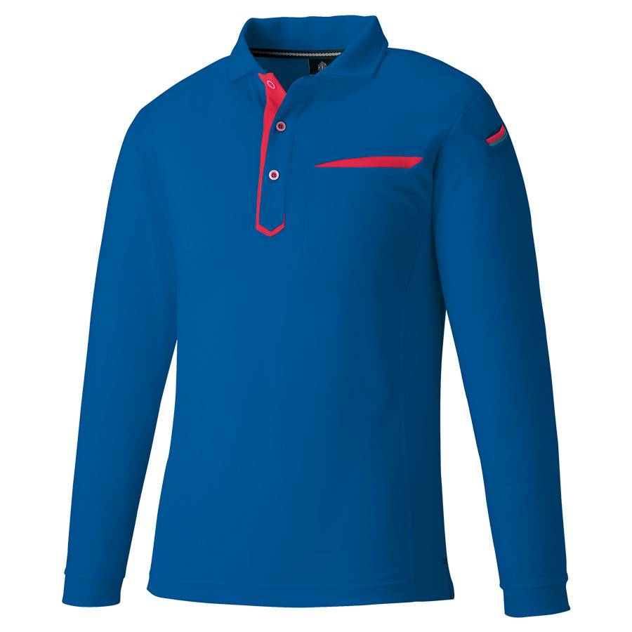 切りポケ長袖ポロ ペン差し 3685－8 R．ブルー | 【ミドリ安全