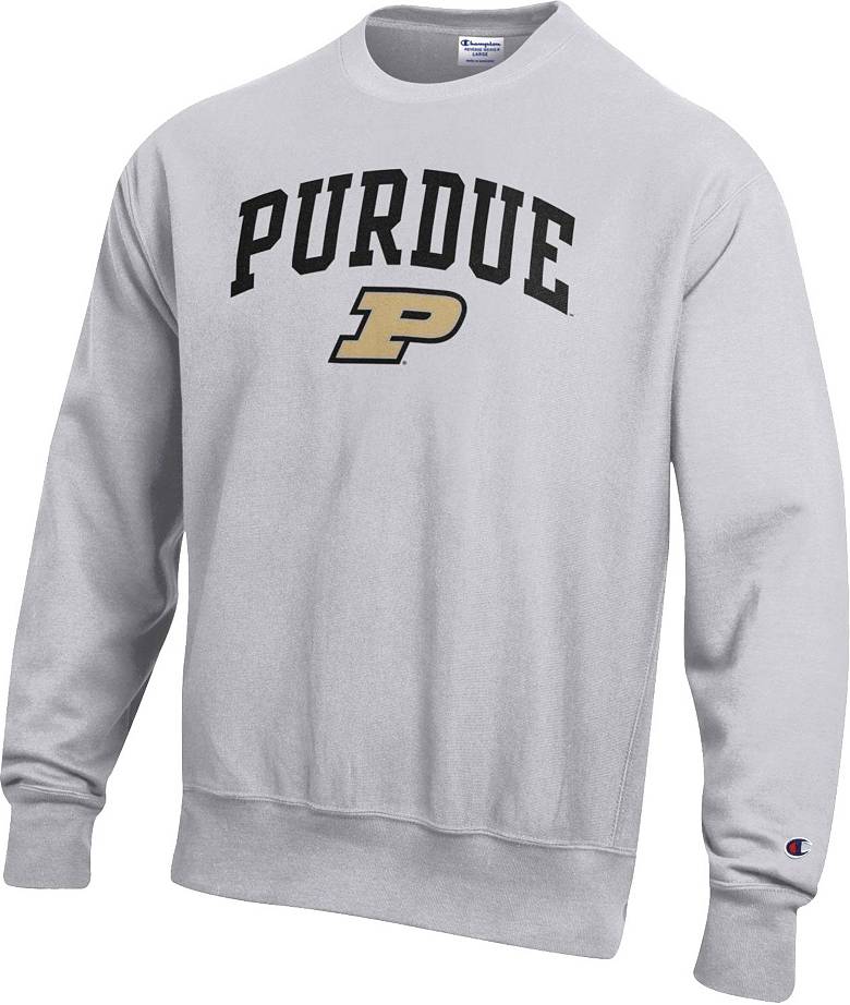 Champion Men's Purdue Boilermakers Grey Reverse Weave Crew