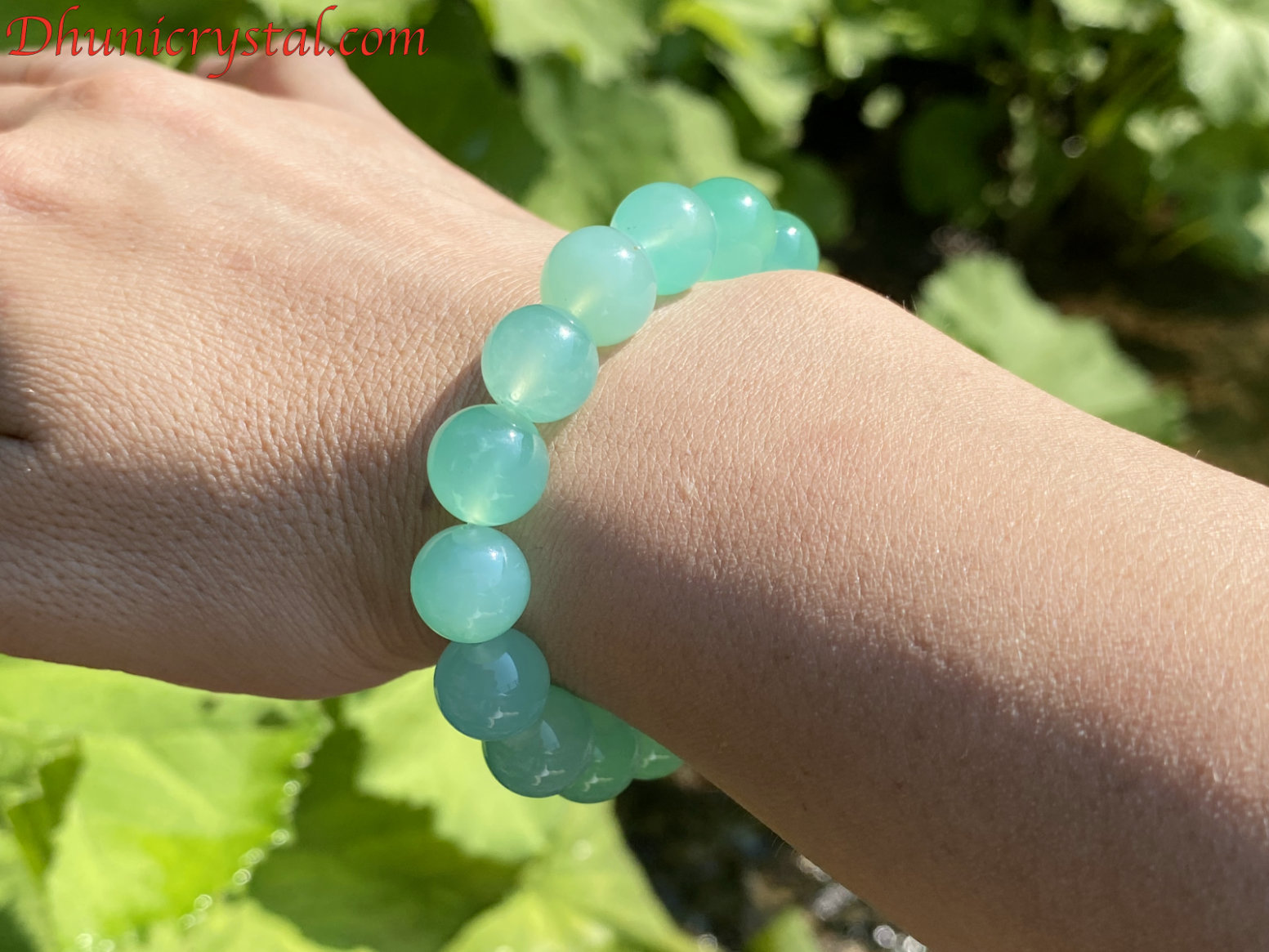超美石一連ブレスレット【クリソプレーズ】11mm玉/手首サイズ14