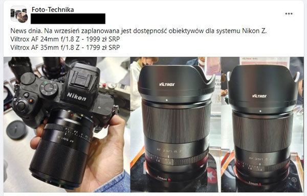 ViltroxがZマウント用の「AF 24mm F1.8 Z」「AF 35mm F1.8 Z」を9月に