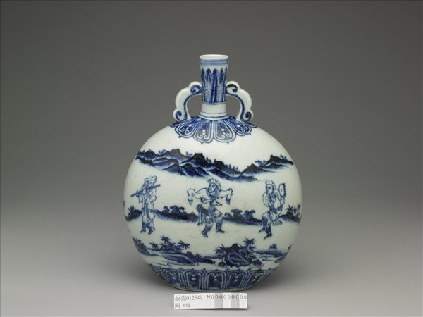 青花人物紋如意耳扁壺- 故宮
