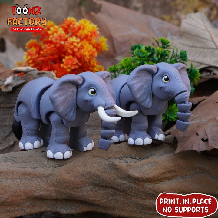3D Printable PRINT IN PLACE CUTE FLEXI ELEPHANT by Toonz Factory