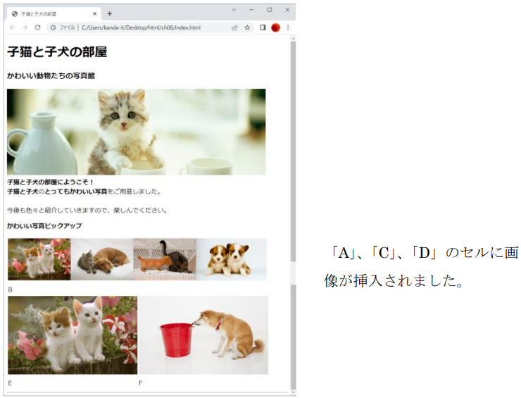演習1.6 テーブルを使って画像や文章を並べる | 1日集中HTML・CSS講座