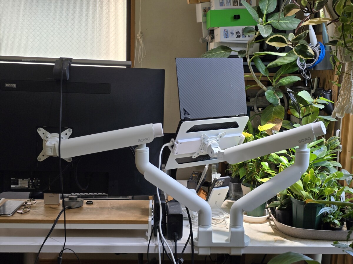 COFO 無重力モニターアーム Pro デュアル ホワイト ノートPCホルダ含む