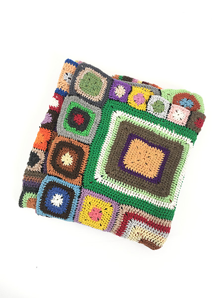 雑貨 古着 70s カラフル マルチ スクエア クロシェ ニット