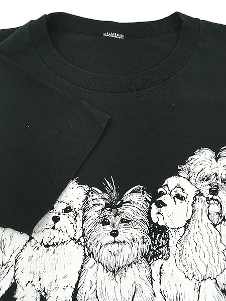 古着 90s 犬 わんちゃん 両面 アニマル モノクロ 発泡 プリント T