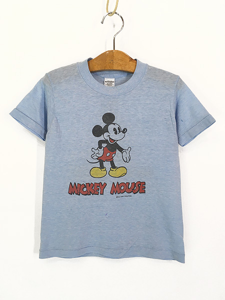 キッズ 古着 70s Disney Mickey ミッキー 両面 染込み Tシャツ 10-12