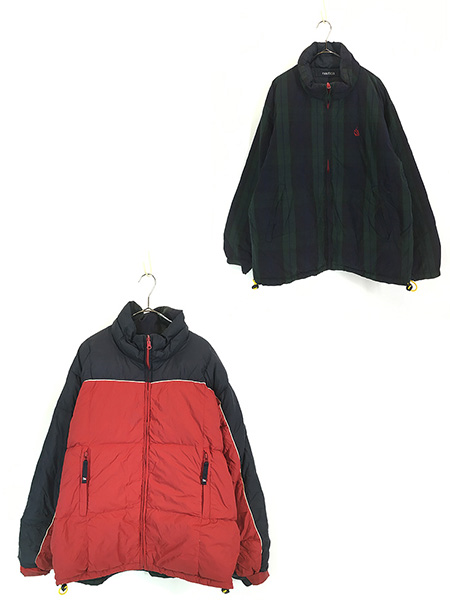 古着 90s Nautica ブラックウォッチ チェック × ソリッド ナイロン