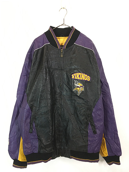 古着 90s NFL Minnesota Vikings バイキングス 本革 オールレザー